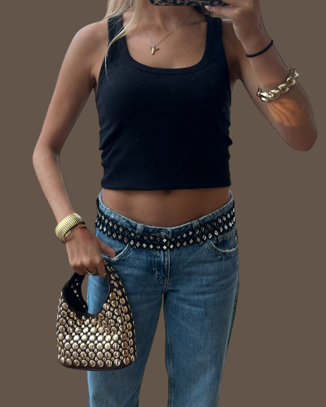 Bolso Mini Tachas Doradas