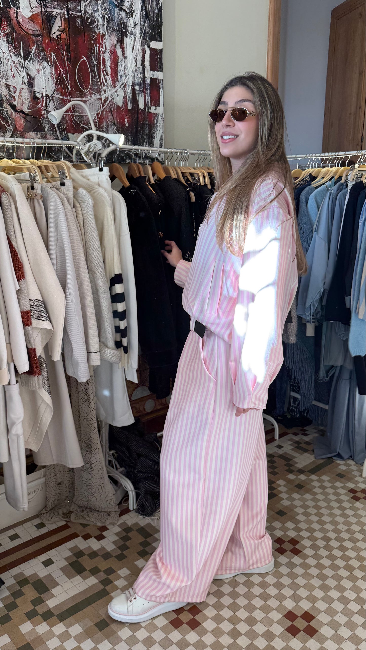 Pantalón rayas rosa
