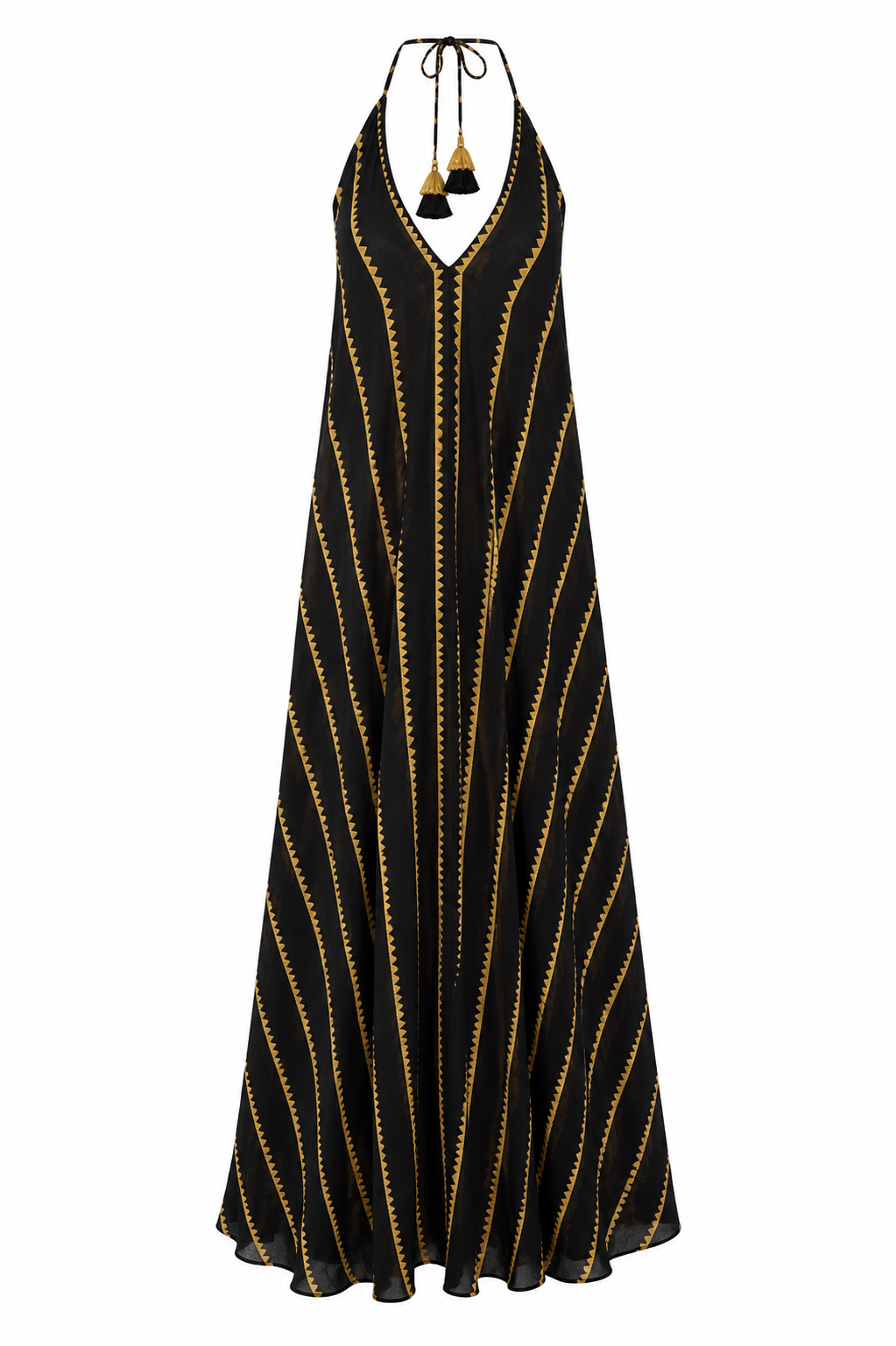 Vestido espalda descubierta negro dorado