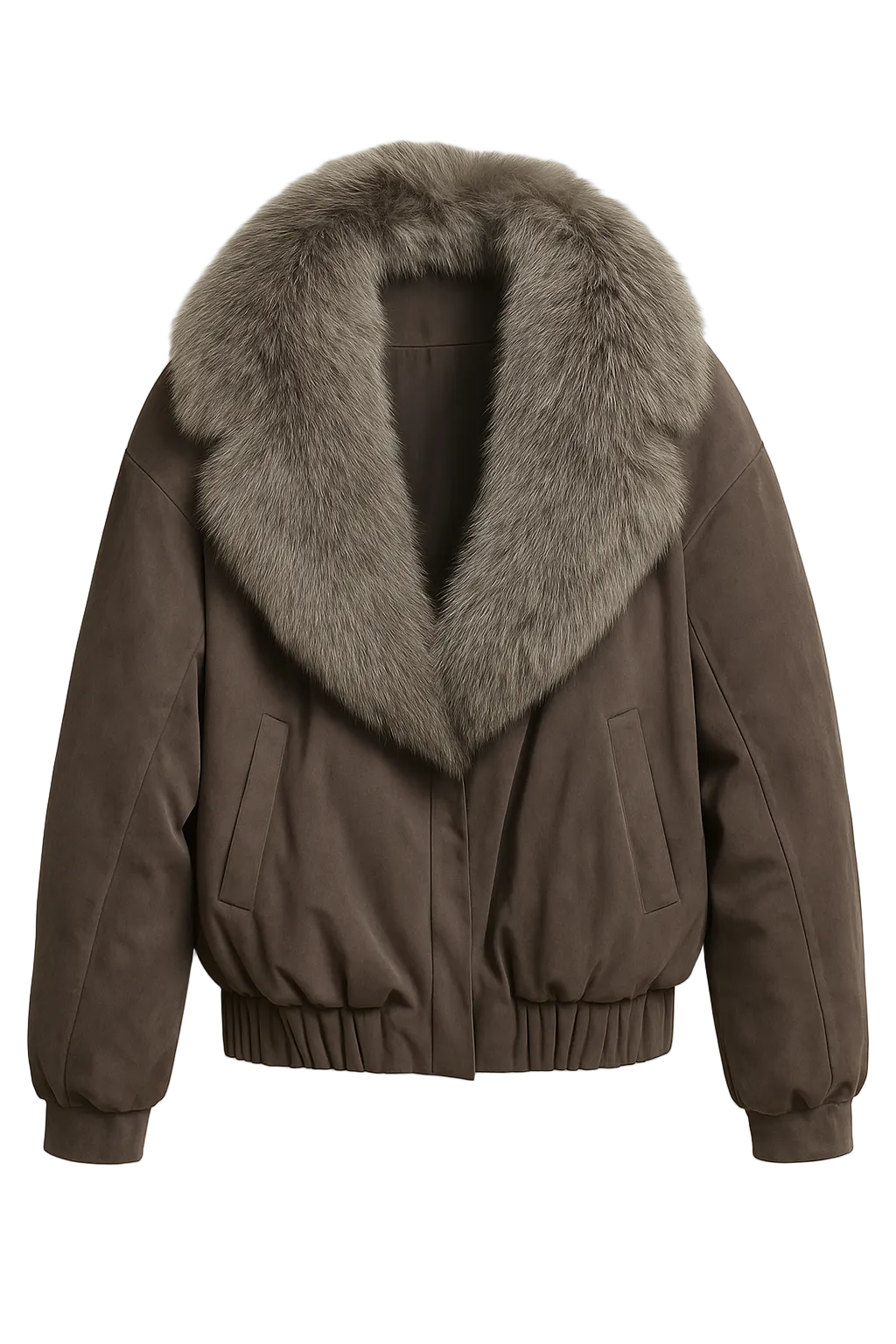 Chaqueta efecto ante con cuello de pelo extraíble - Tono gris