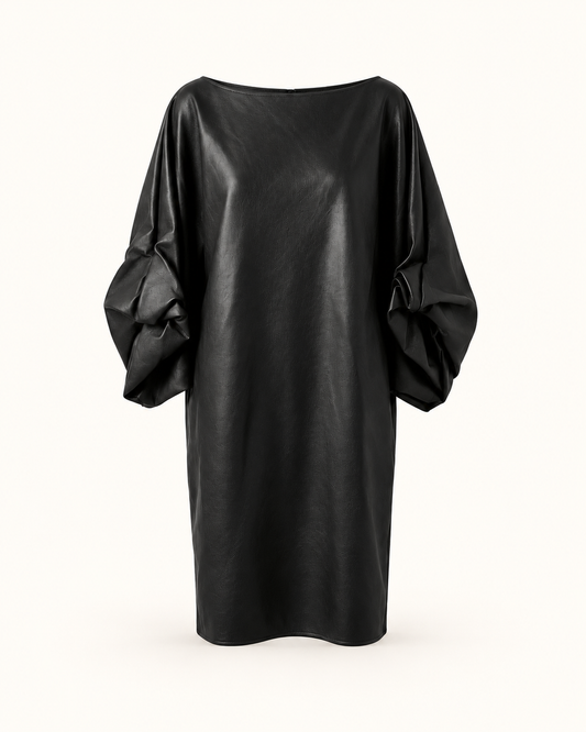 Vestido efecto piel negro con mangas integradas