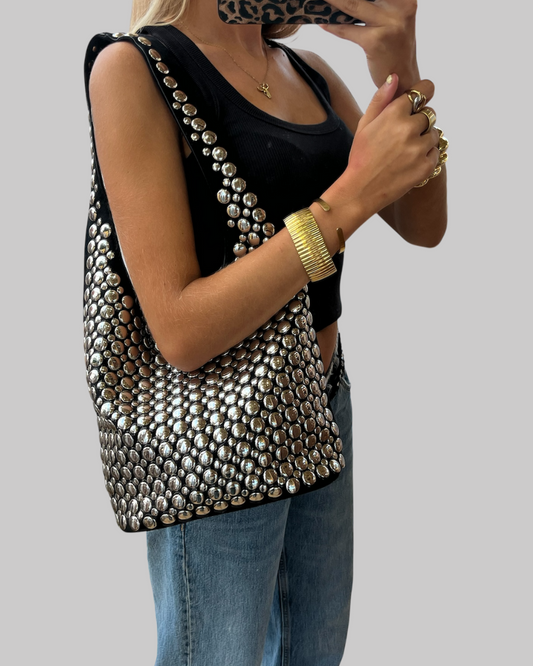 Bolso Maxi Tachuelas Plateadas - Negro