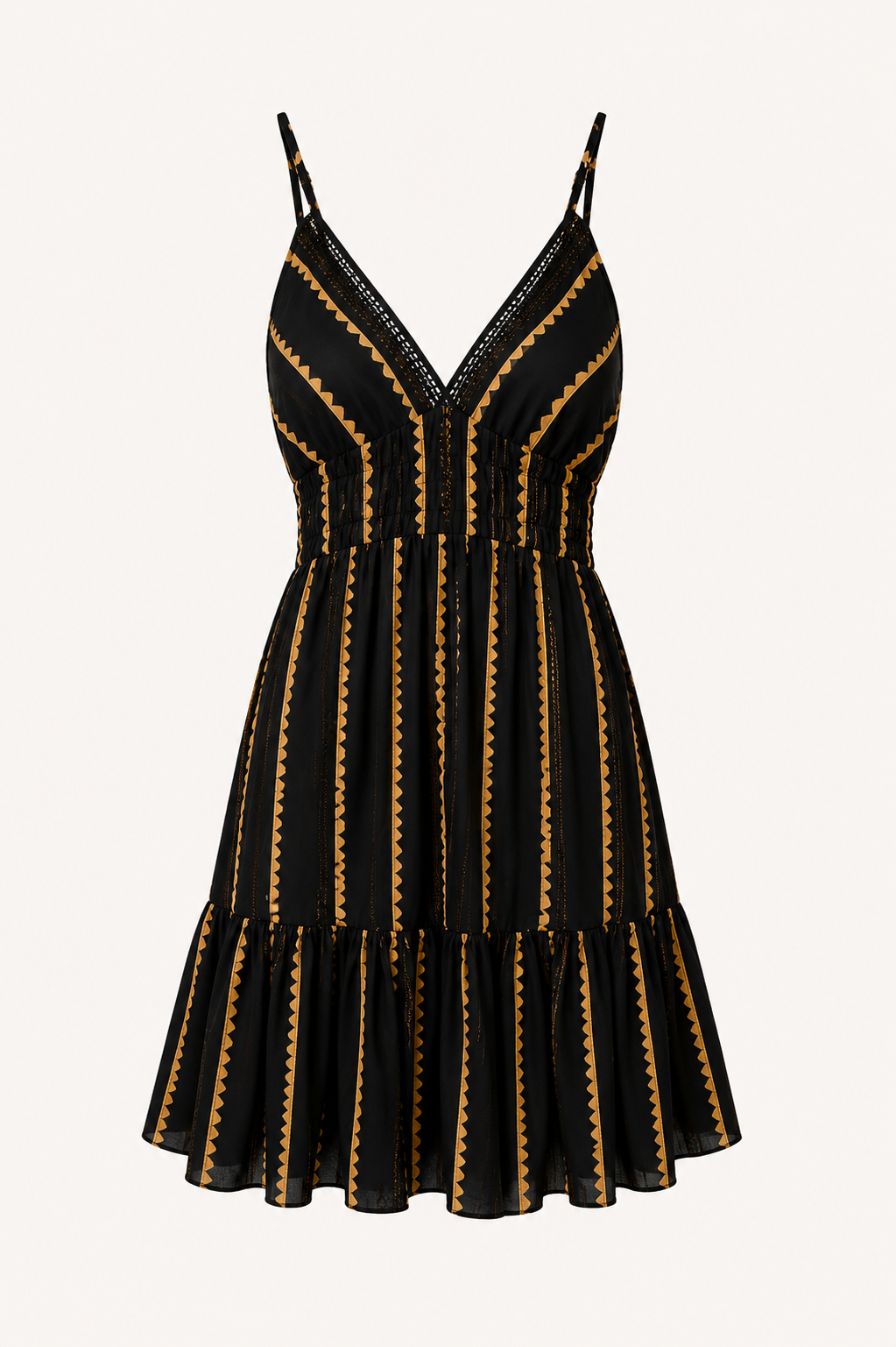 Vestido corto negro dorado