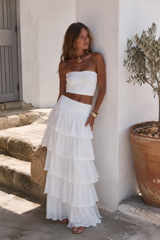 Falda Larga Volantes Blanca