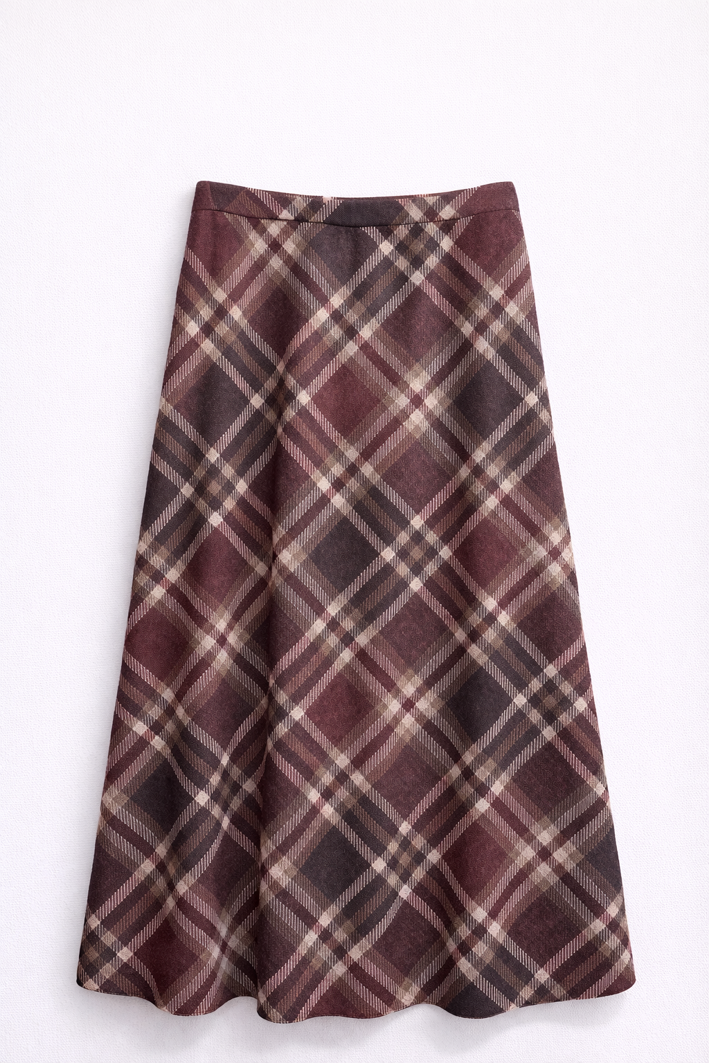Falda midi de cuadros granate