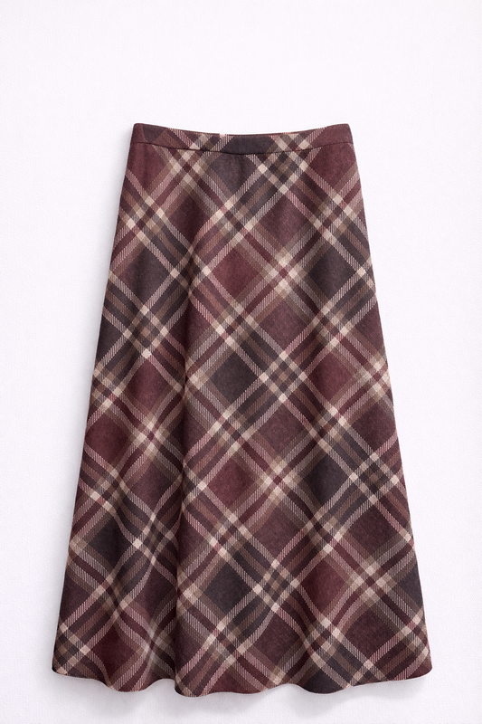 Falda midi de cuadros granate