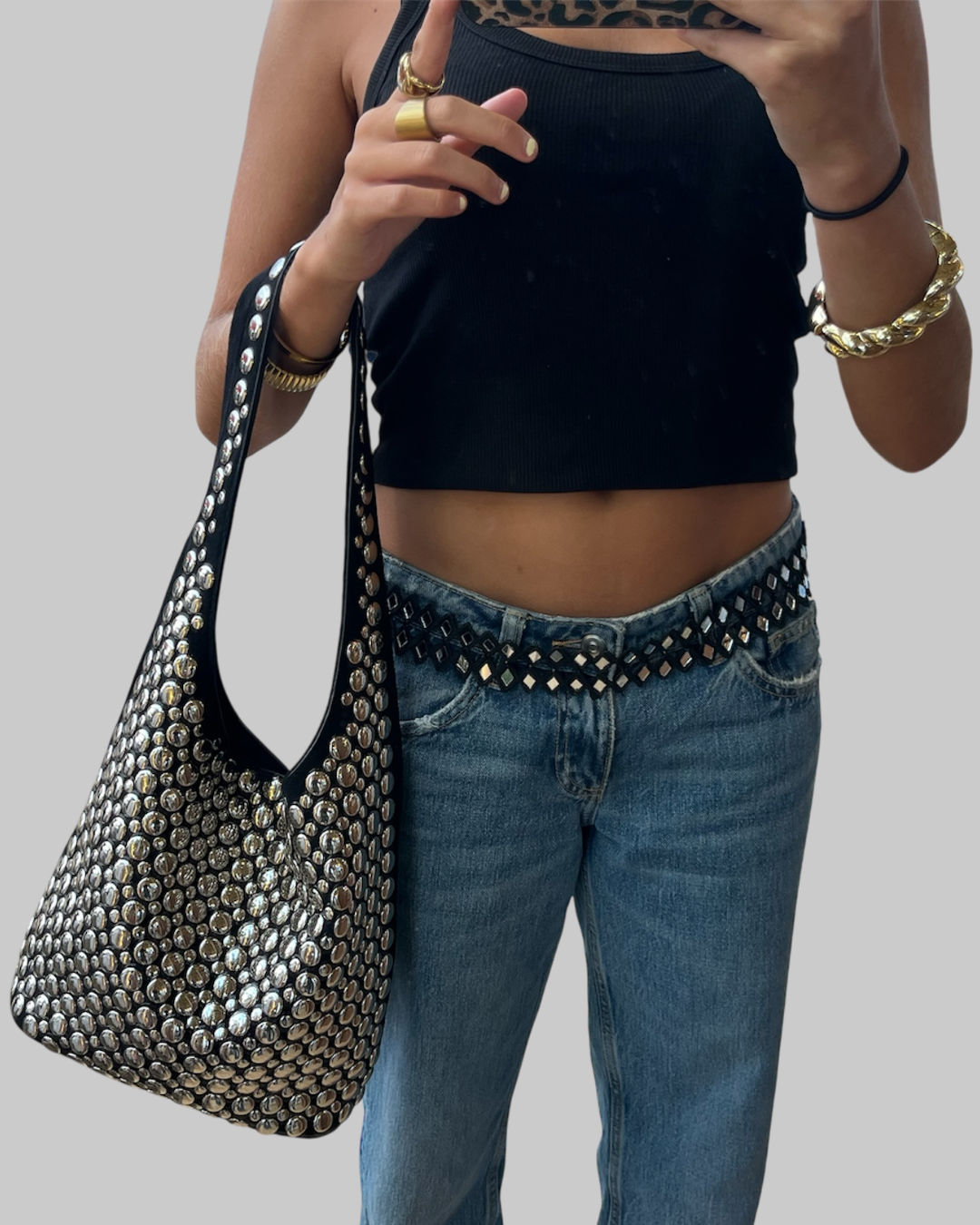 Bolso Maxi Tachuelas Plateadas - Negro