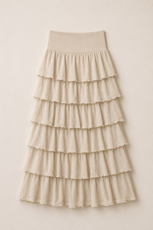 Falda Larga Volantes Beige