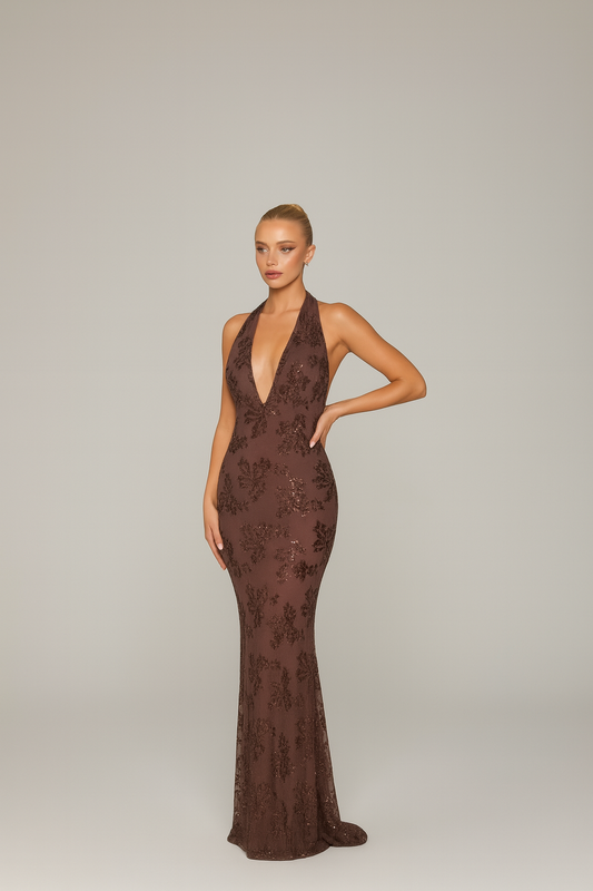 Vestido Floral Marrón Chocolate