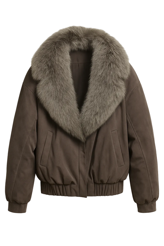 Chaqueta efecto ante con cuello de pelo extraíble - Tono gris