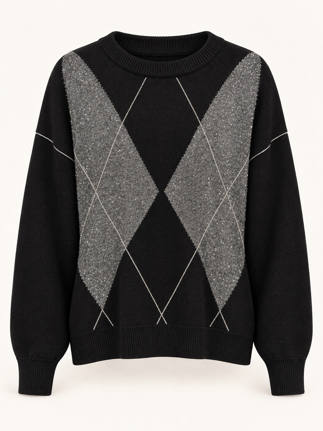 Jersey Rombos negro con rombos grises brillantes, vista frontal