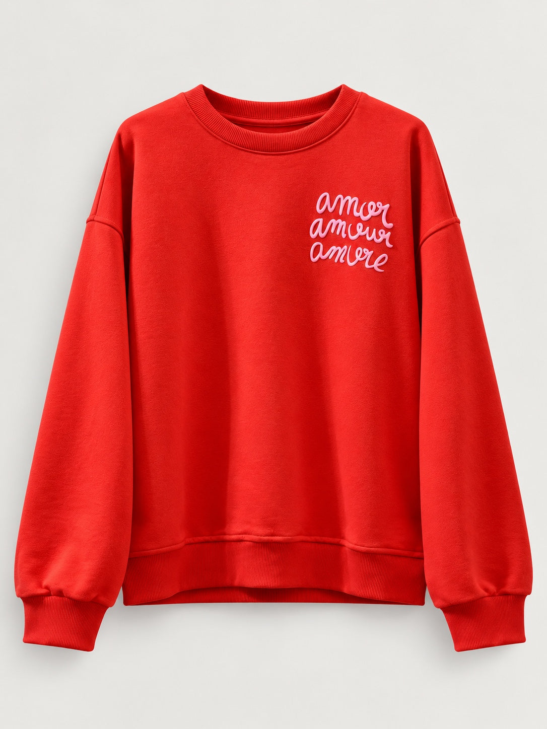 Sudadera Amore rojo de mujer con letras en relieve, producto frente