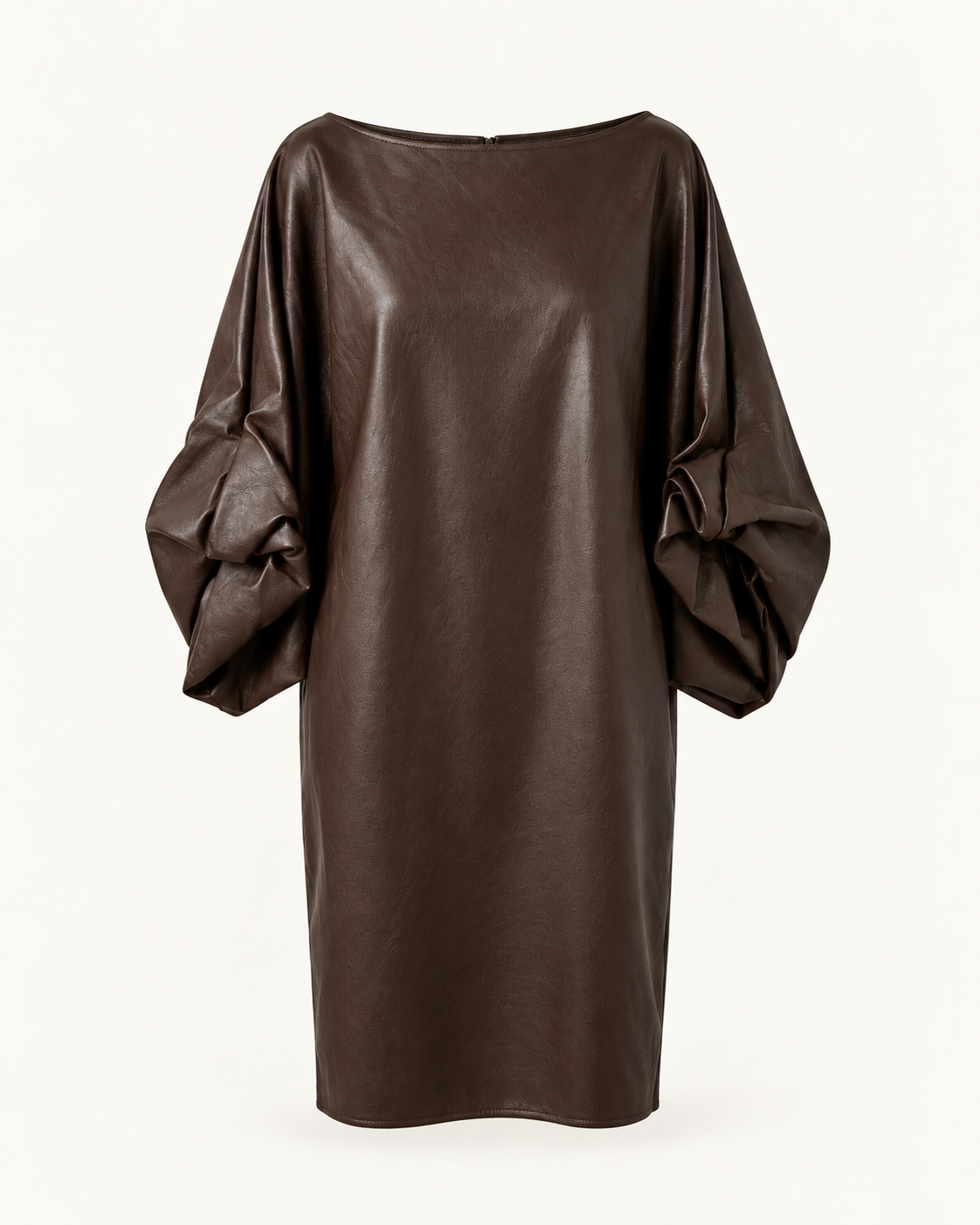Vestido efecto piel marrón chocolate con mangas drapeadas