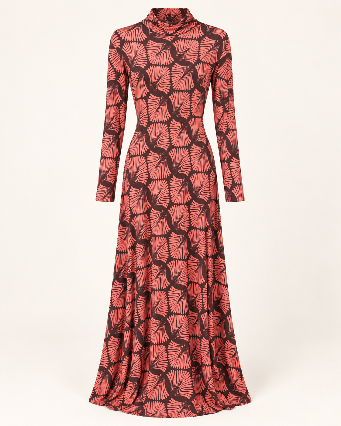 Vestido largo estampado rosa de cuello alto